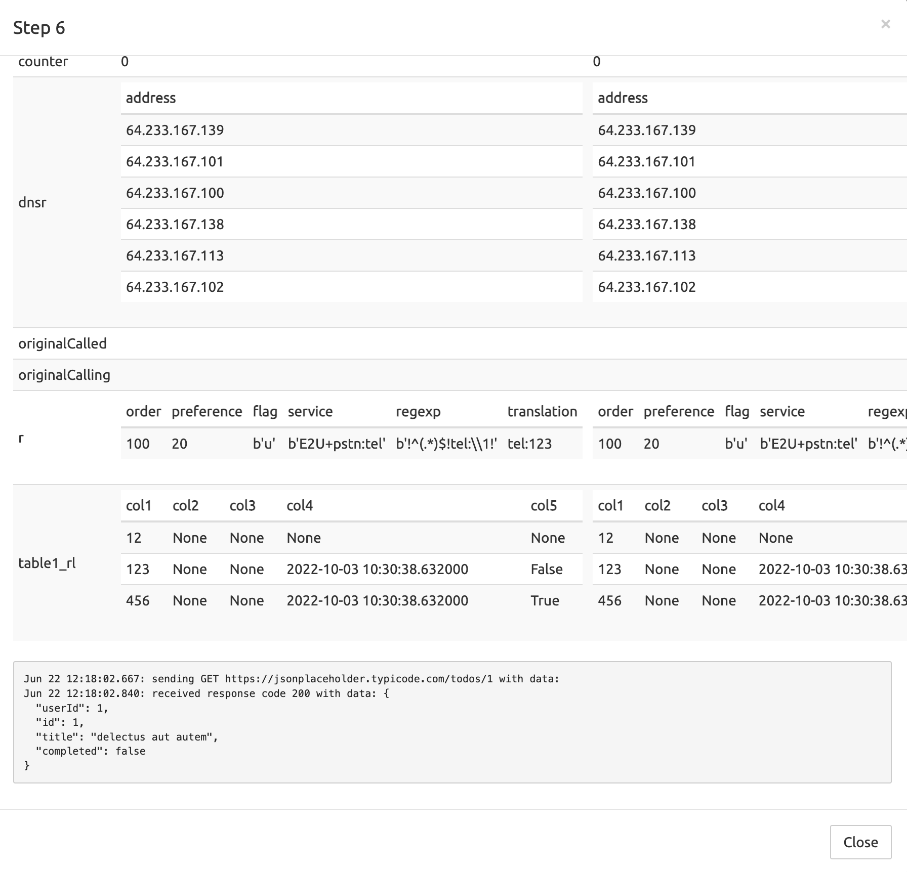 Example node logging for an HTTP query node