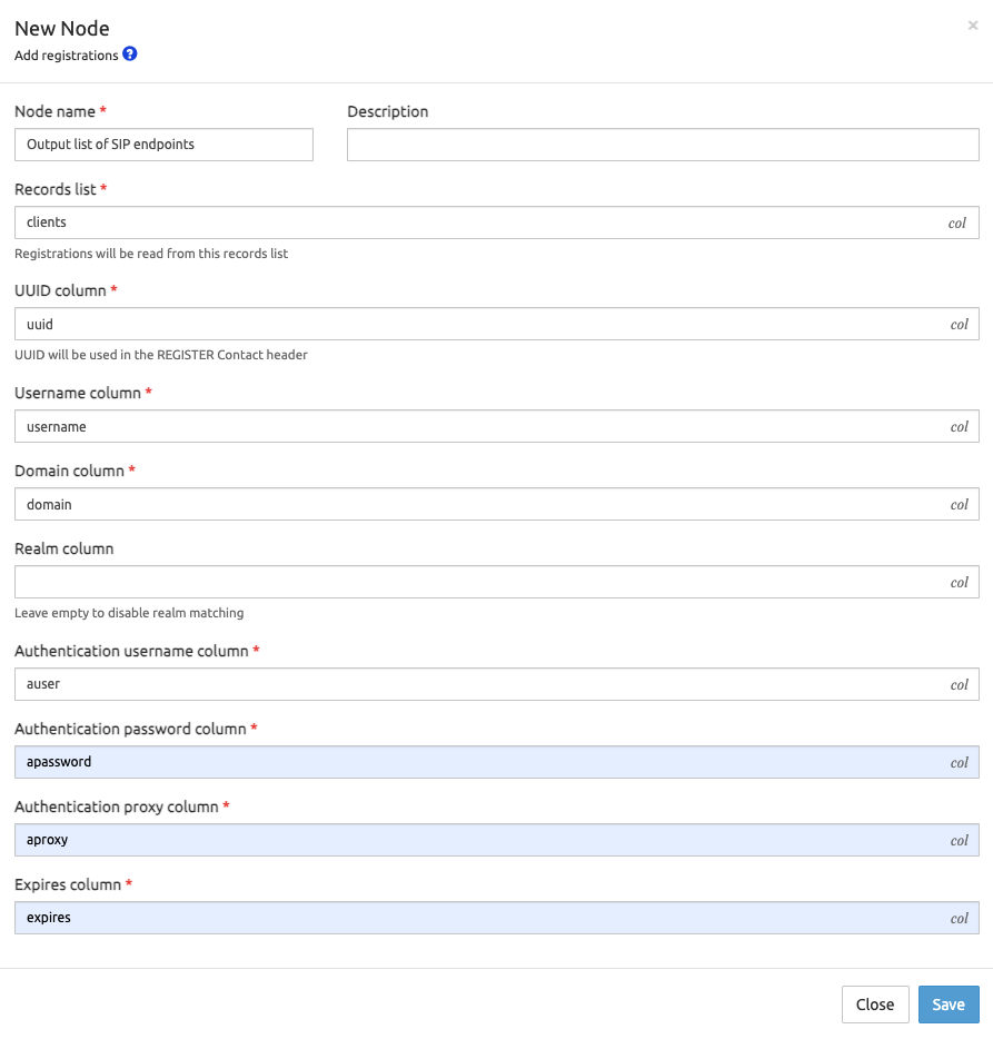 Dynamic registration endpoints list