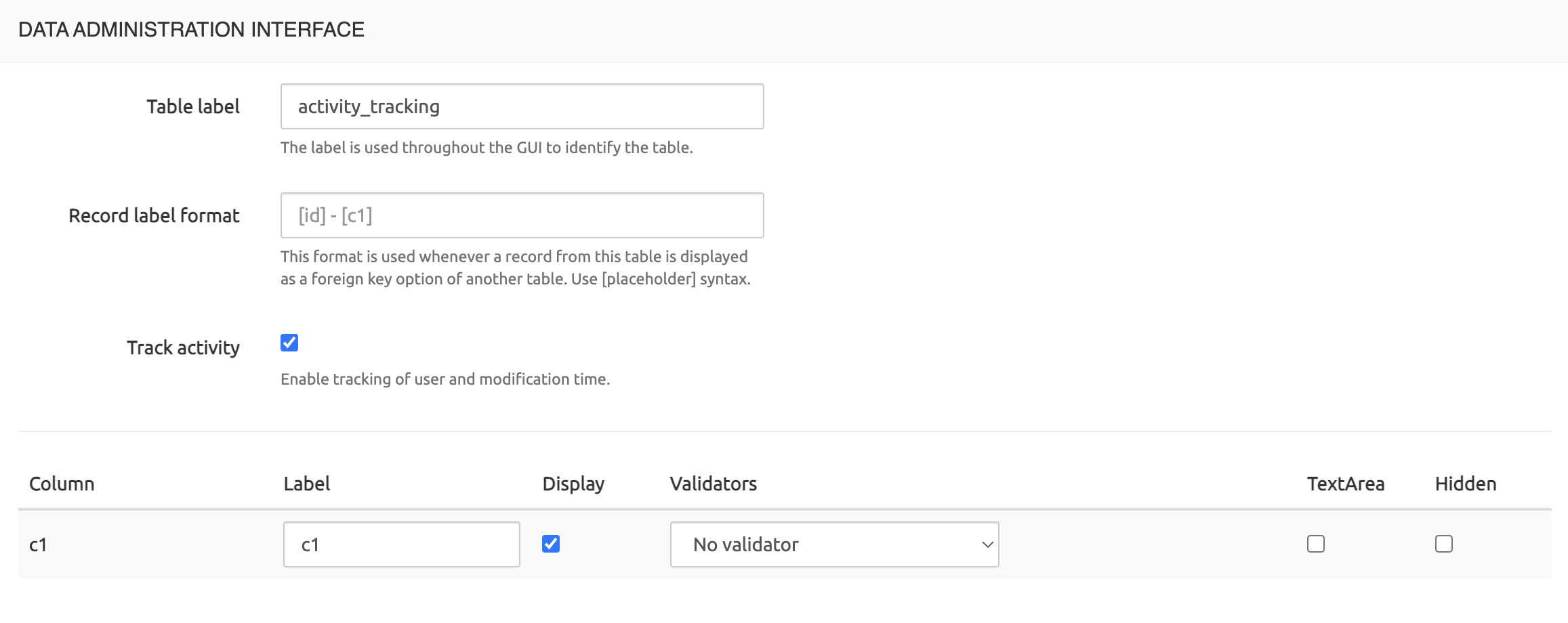 Example activation table activity tracking